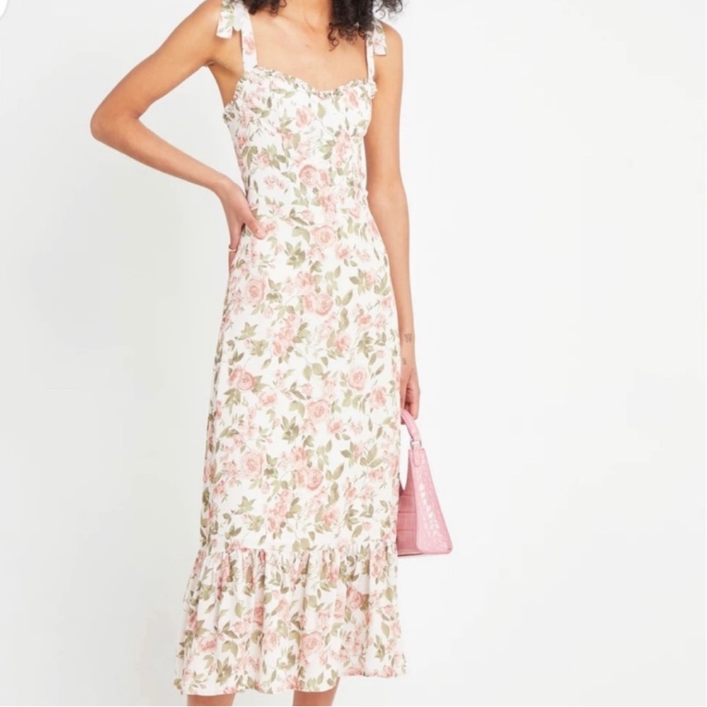 NWT OPT Toile De Jouy Floral Midi Dress in rose print